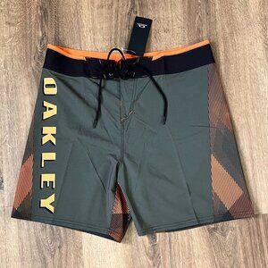Oakley Men's Swim Board Shorts - Gray with Orange Highlights